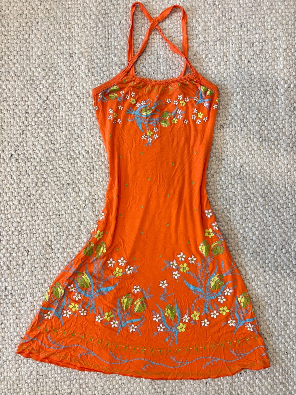 VINTAGE Floral Embroidered Orange FairyCore Sundress
